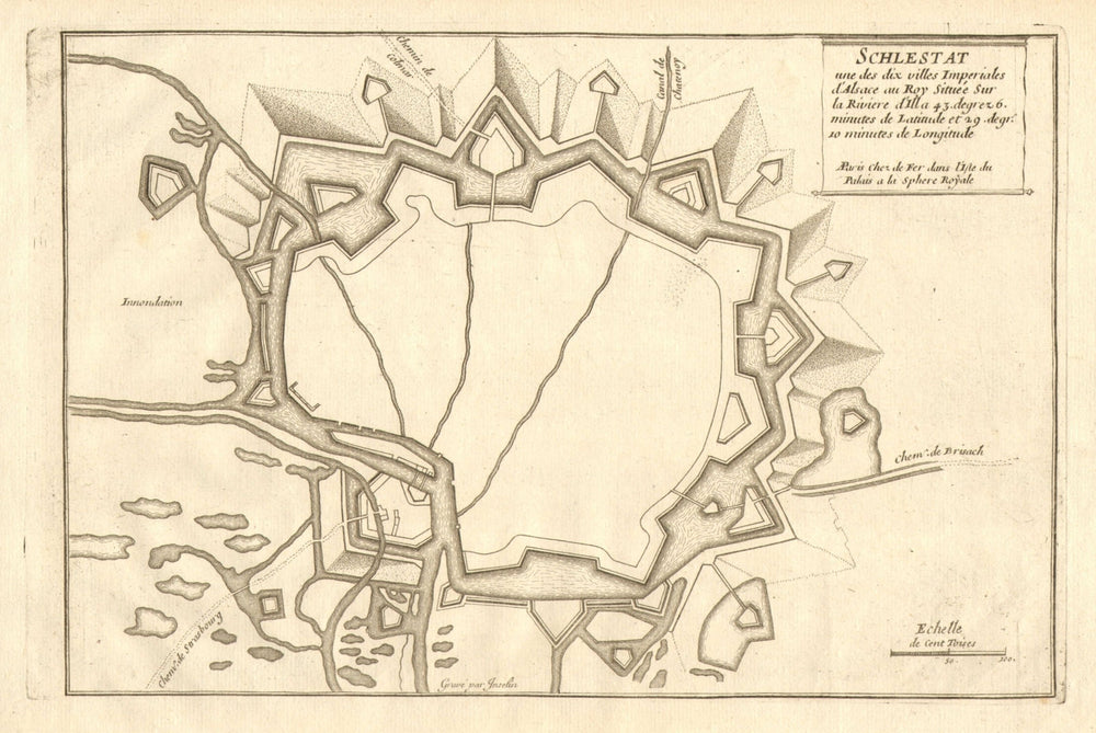 'Schlestat'. Sélestat. Fortifed town/city plan. Bas-Rhin. DE FER 1705 old map