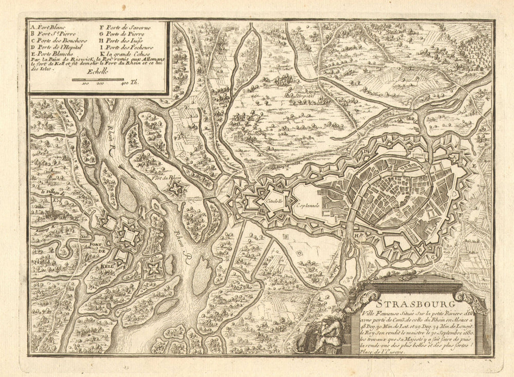 Strasbourg. Plan of town/city & fortifications. Bas-Rhin. DE FER 1705 old map