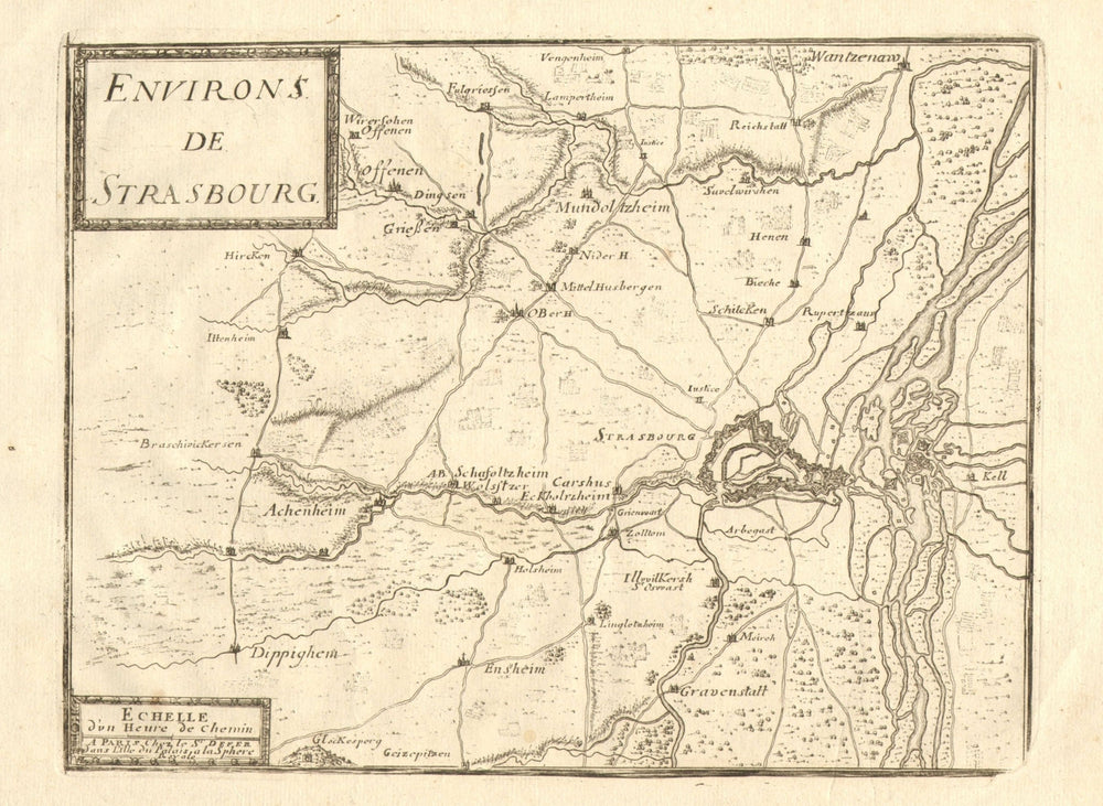 'Environs de Strasbourg'. Strasbourg environs. Bas-Rhin. DE FER 1705 old map