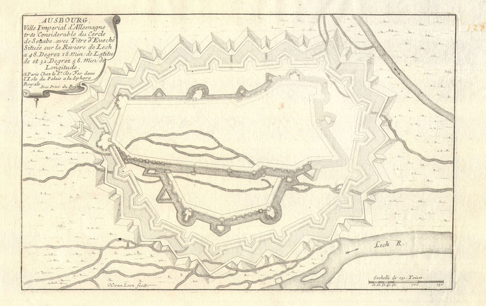 'Ausbourg'. Augsburg. Fortifed town/city plan. Bavaria. DE FER 1705 old map