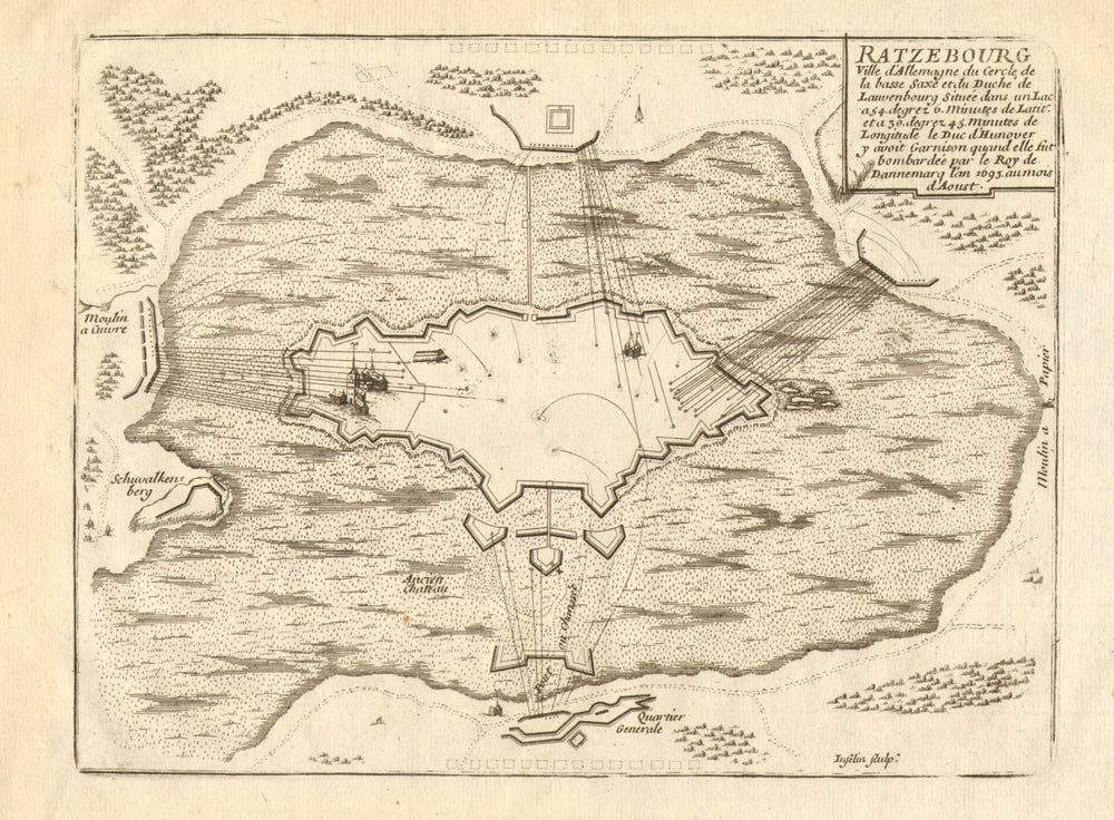 'Ratzebourg'. Ratzeburg 1693 bombardment. Schleswig-Holstein. DE FER 1705 map