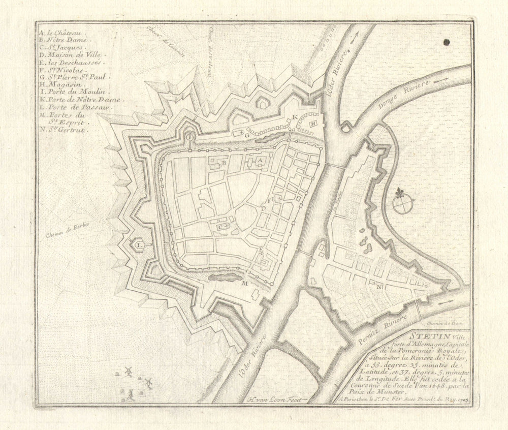 'Stetin'. Szczecin Stettin. Fortified town/city plan. Poland. DE FER 1705 map