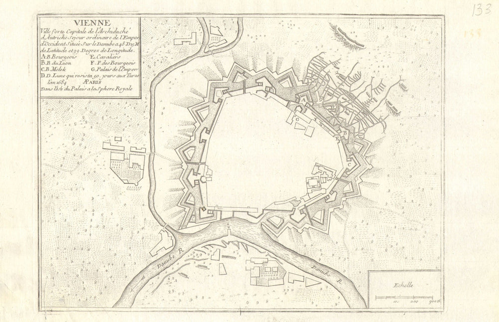 'Vienne'. Vienna Wien. Fortifed town/city plan. Austria. DE FER 1705 old map