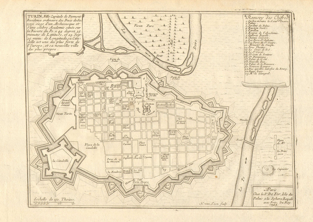 'Turin'. Torino. Plan of town/city & fortifications. Italy. DE FER 1705 map