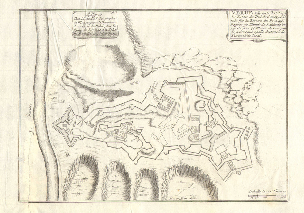 'Verue'. Verrua Savoia. Fortifed town/city plan. Italy. DE FER 1705 old map