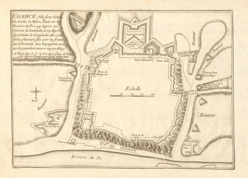 'Valence'. Valenza. Plan of town/city & fortifications. Italy. DE FER 1705 map