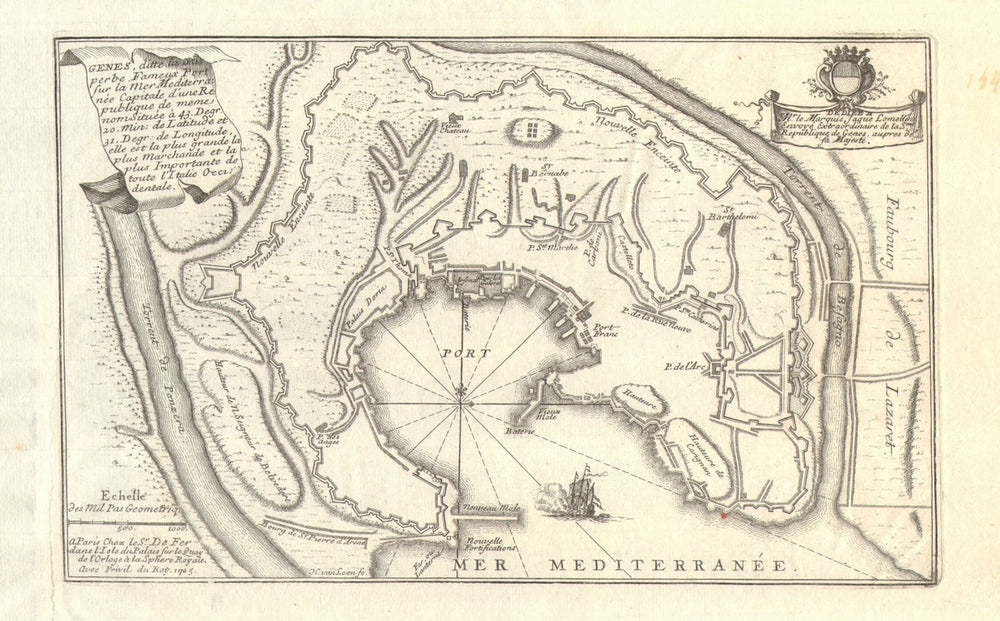 'Genes'. Genova Gênes Genoa. Fortified town/city plan. Italy. DE FER 1705 map