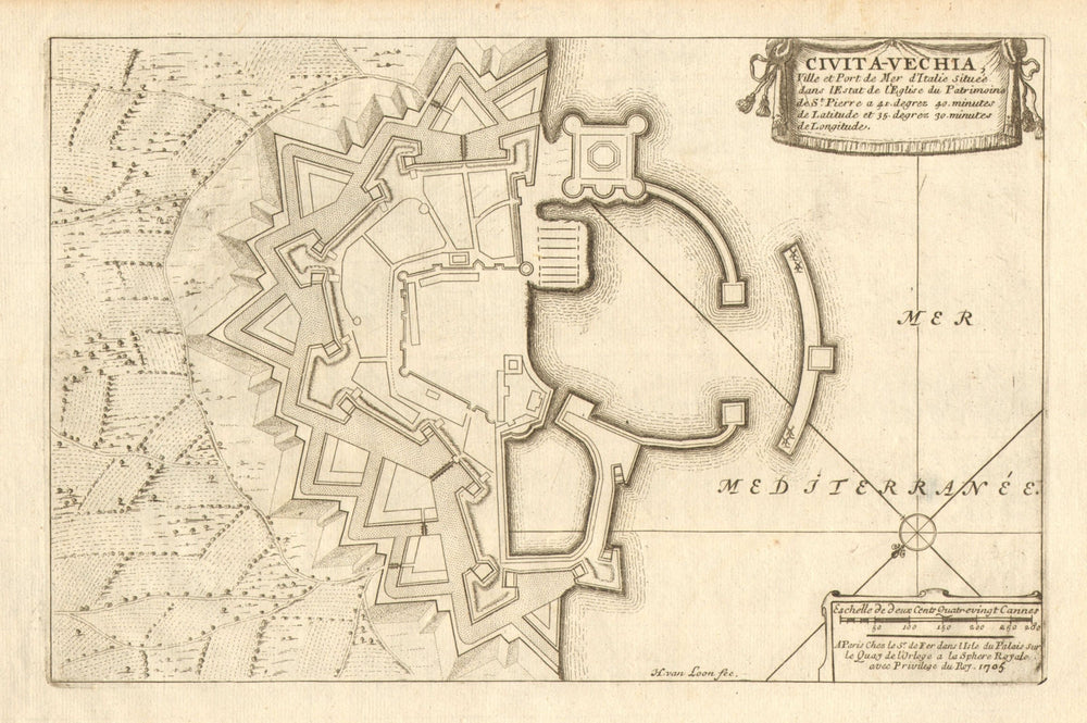 'Civita-Vechia'. Civitavecchia. Fortified town/city plan. Italy. DE FER 1705 map