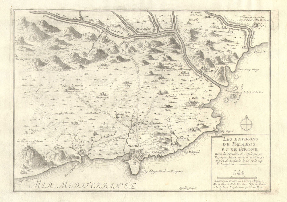 'Les environs de Palamos et de Girone'. Girona/Gerona. Spain. DE FER 1705 map