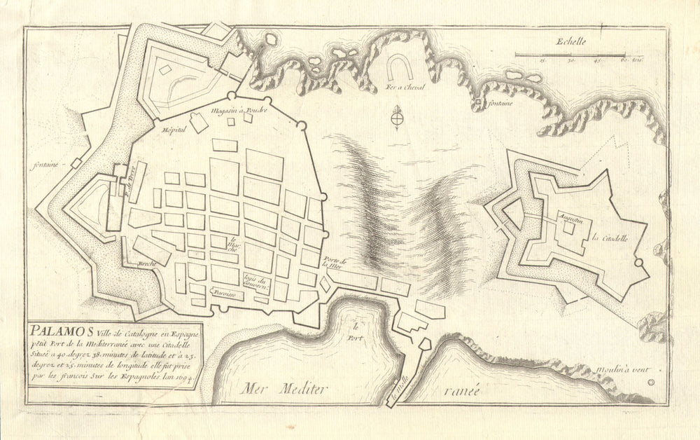 Palamos. Plan of town/city & fortifications. Spain. DE FER 1705 old map