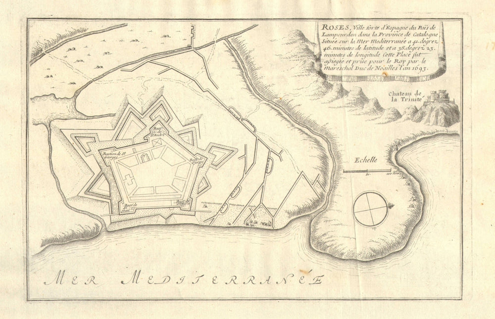 'Roses'. Rosas, Catalonia. Fortified town/city plan. Spain. DE FER 1705 map