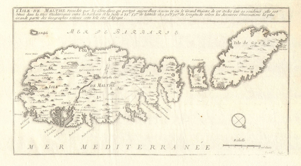 'L'isle de Malthe'. Malta & Gozo. DE FER 1705 old antique map plan chart