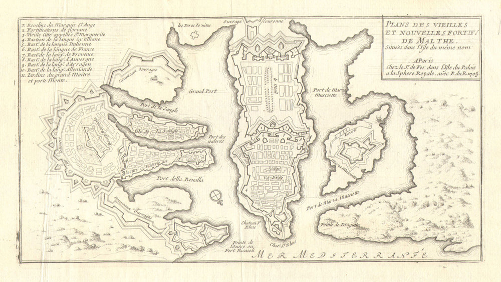 'Vieilles et nouvelles fortif. de Malthe'. Valletta, Malta plan. DE FER 1705 map