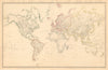WORLD ON MERCATOR'S PROJECTION. PreMexican-American War. SDUK 1845 old map
