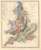 ENGLAND & WALES Geological Map. Original colour. Depositary rocks. SDUK 1845