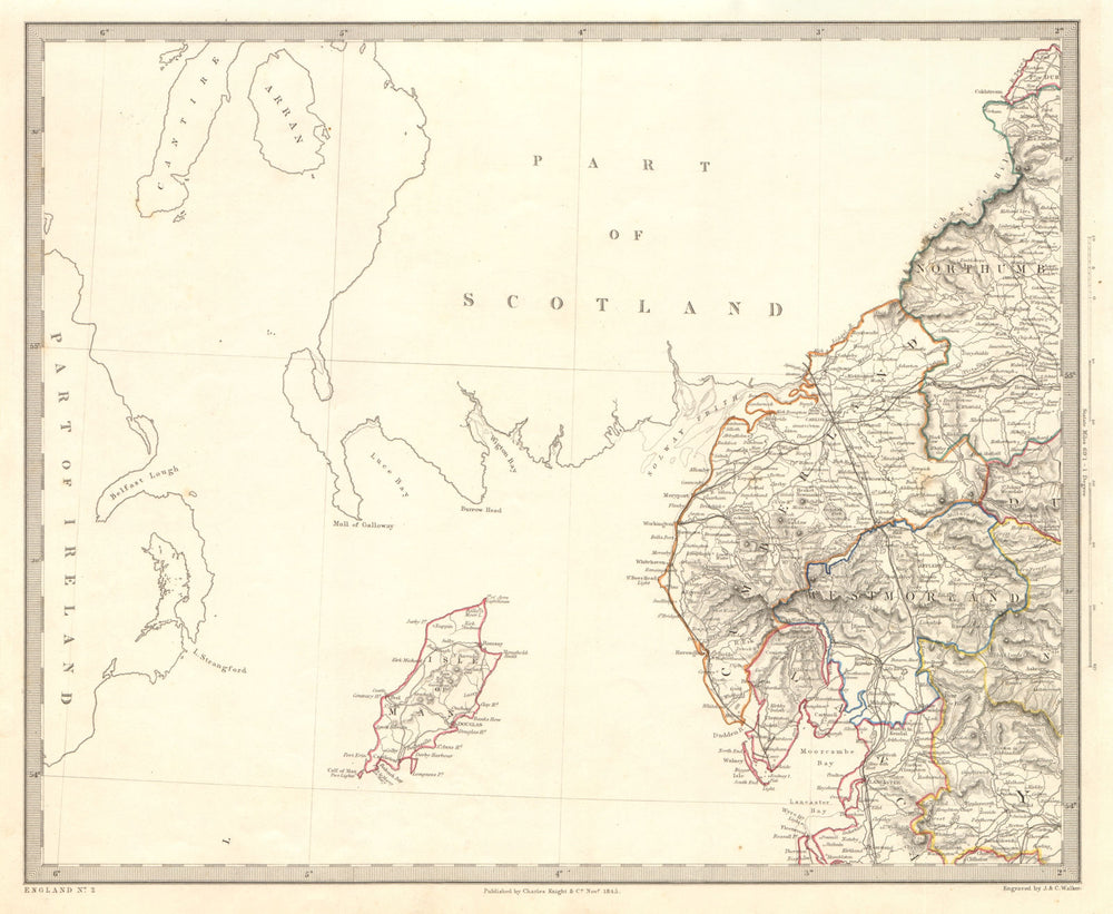 NORTH WEST ENGLAND. Lake District Isle of Man Cumbria Westmorland. SDUK 1845 map