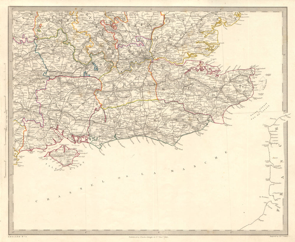 SOUTH EAST ENGLAND. London & Home counties. Railways. South coast. SDUK 1845 map