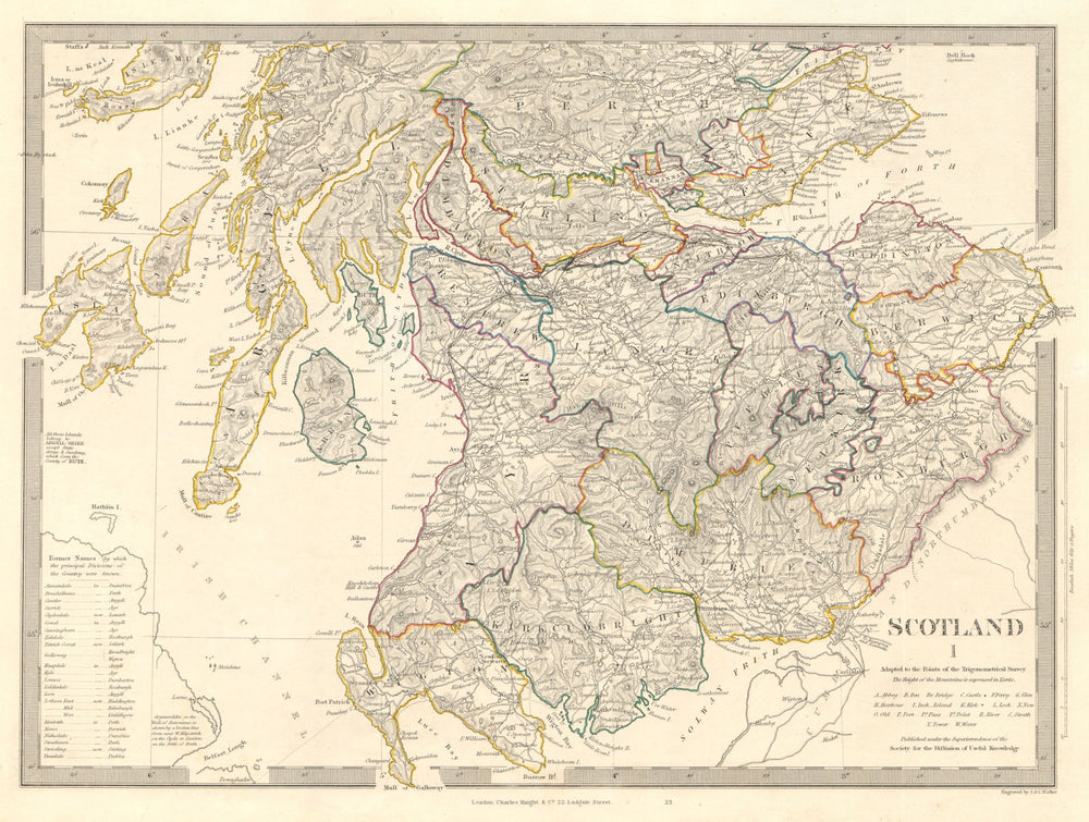 SCOTLAND SOUTH. Castles kirks railways. Inset former county names. SDUK 1845 map