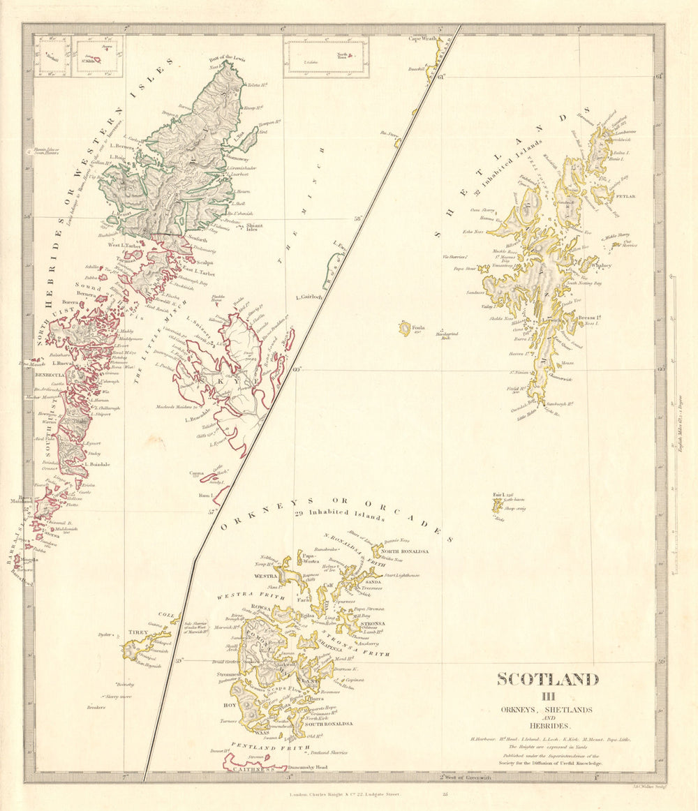 SCOTLAND ISLANDS. Western Isles. Orkneys, Shetlands and Hebrides. SDUK 1845 map