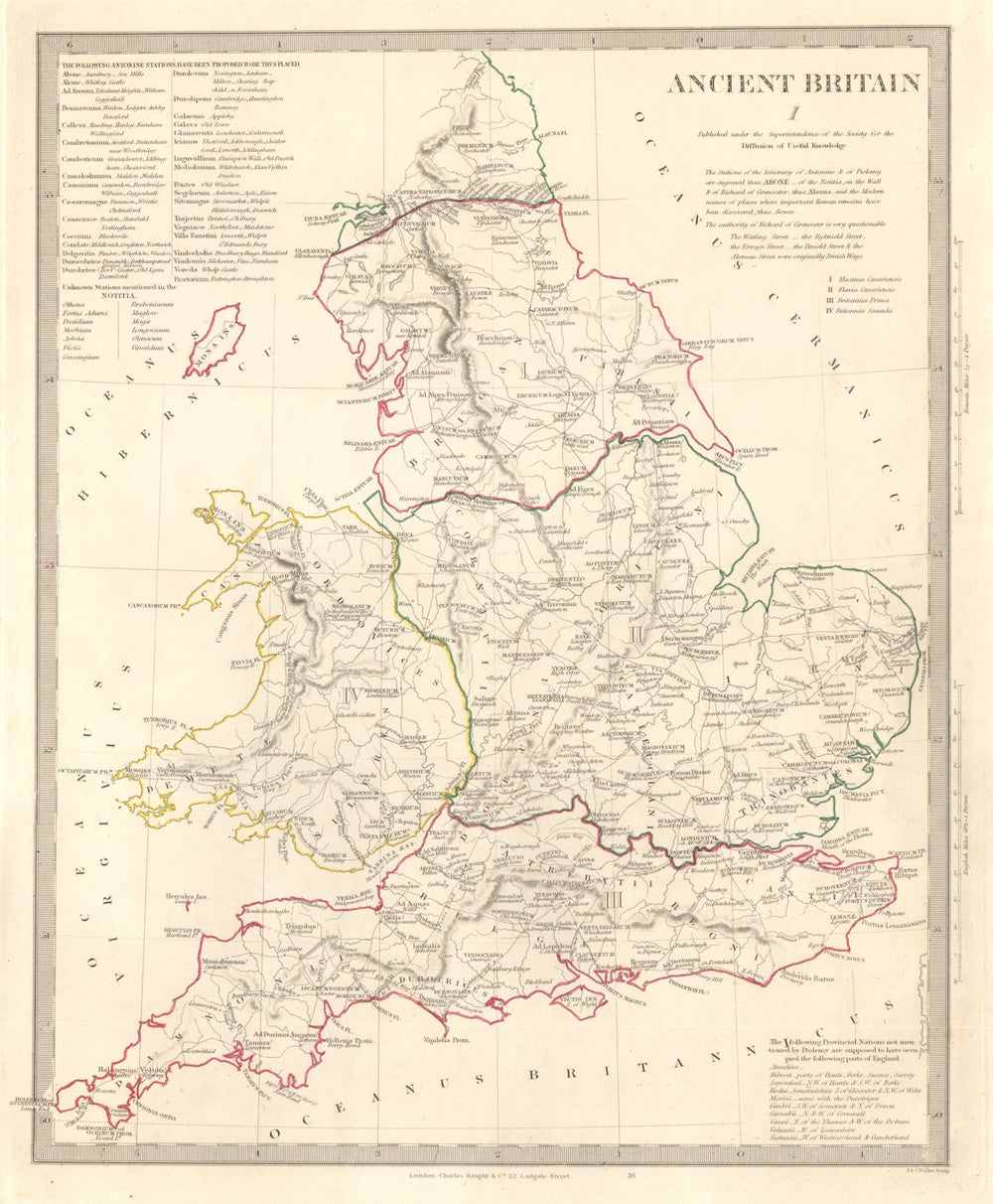 ANCIENT BRITAIN. England & Wales. Roman road town names. Ptolemy SDUK 1845 map