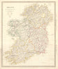 IRELAND. Showing roads, railways, canals and provinces. SDUK 1845 old map