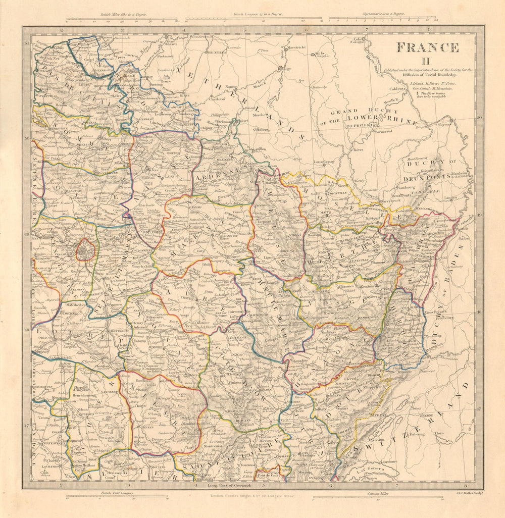 FRANCE N EAST. Champagne Alsace Lorraine Picardie Bourgogne Nord. SDUK 1845 map