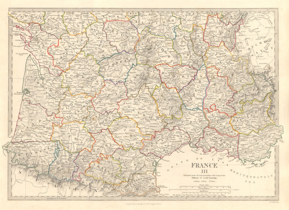 FRANCE STH. Aquitaine Pyrénées Provence Languedoc Rhône Auvergne. SDUK 1845 map