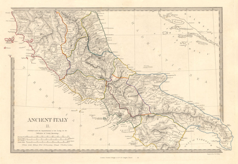 ANCIENT ITALY SOUTH. Apulia Latium Sabini Samnium Picenum Etruria. SDUK 1845 map