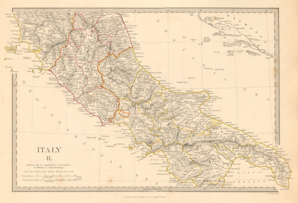 ITALY SOUTH. Naples Stato Pontifico Toscana. Original hand colour. SDUK 1845 map