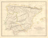 HISPANIA IBERIA. Ancient Spain & Portugal. Roman names & roads. SDUK 1845 map