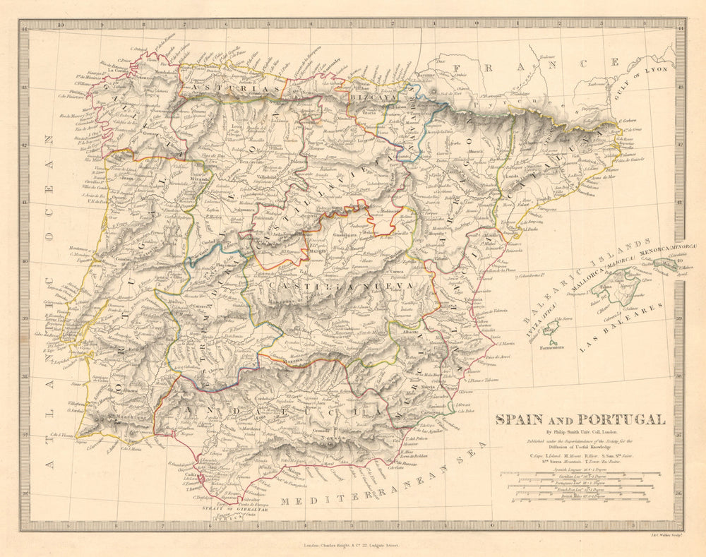 IBERIA. Spain and Portugal showing provinces. SDUK 1845 old antique map chart
