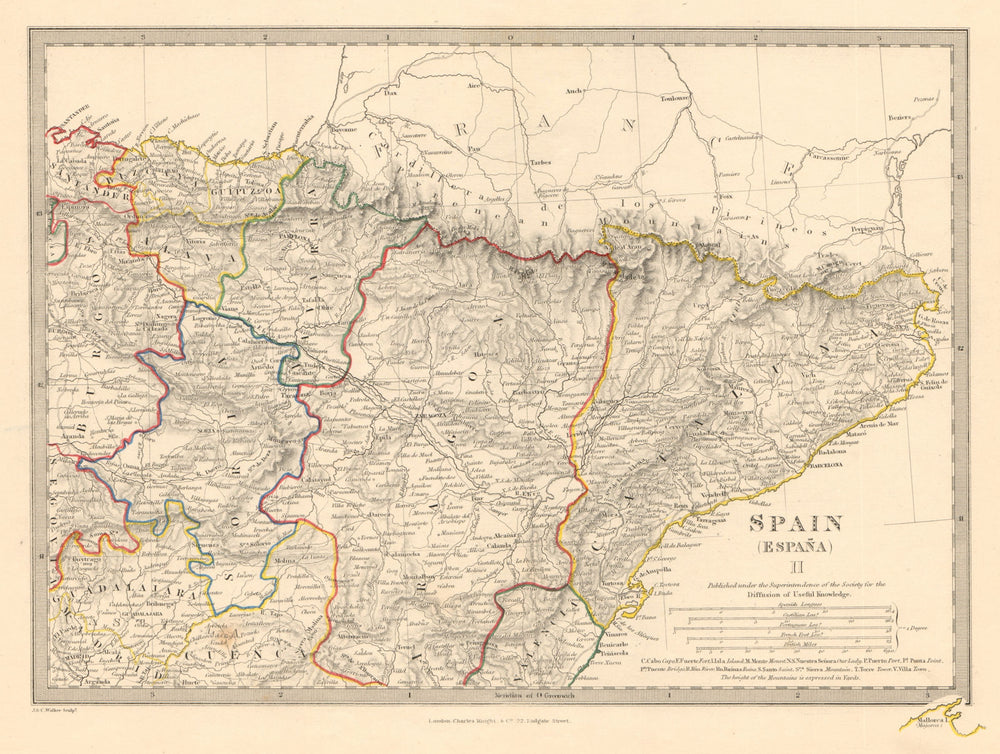 SPAIN NORTH EAST. Cataluna Aragon Soria Navarra Bizcaya Guipozcoa. SDUK 1845 map