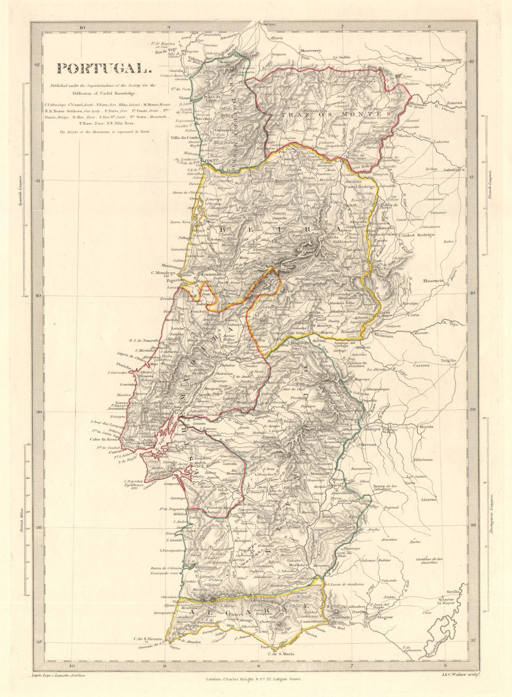 PORTUGAL. Provinces. Algarve Alentejo Estremadura Beira etc. SDUK 1845 old map