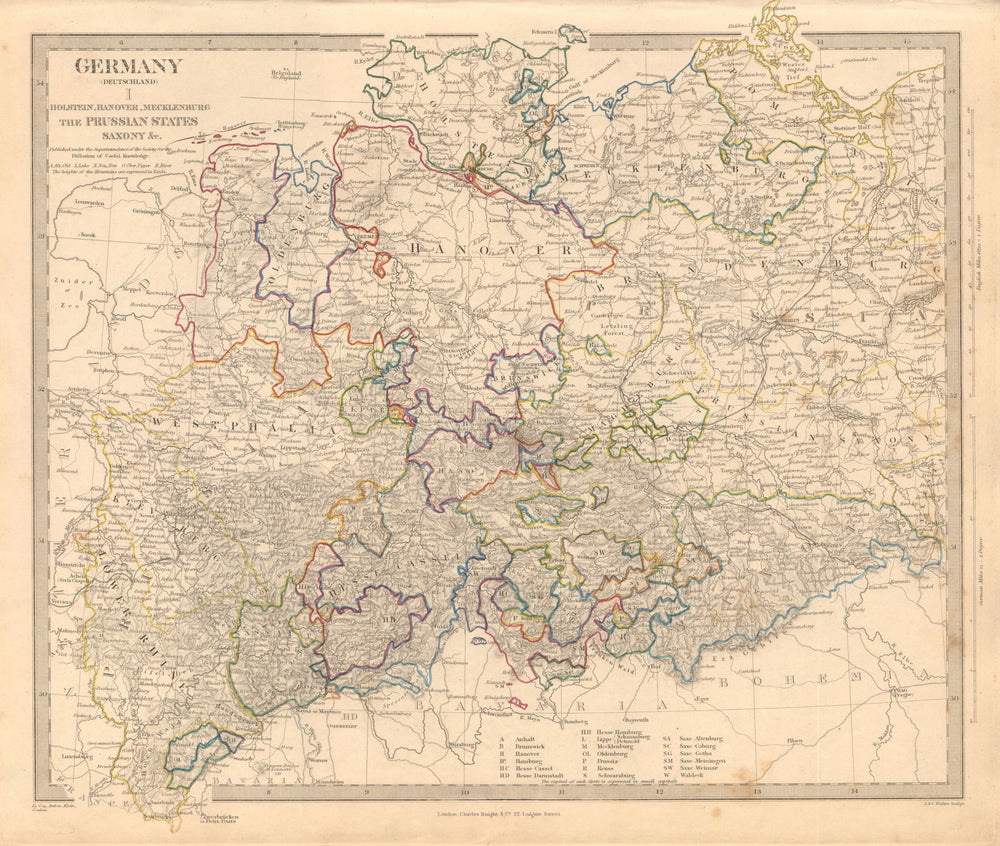 NORTHERN GERMANY. Holstein Hanover Mecklenburg Prussia Saxony. SDUK 1845 map
