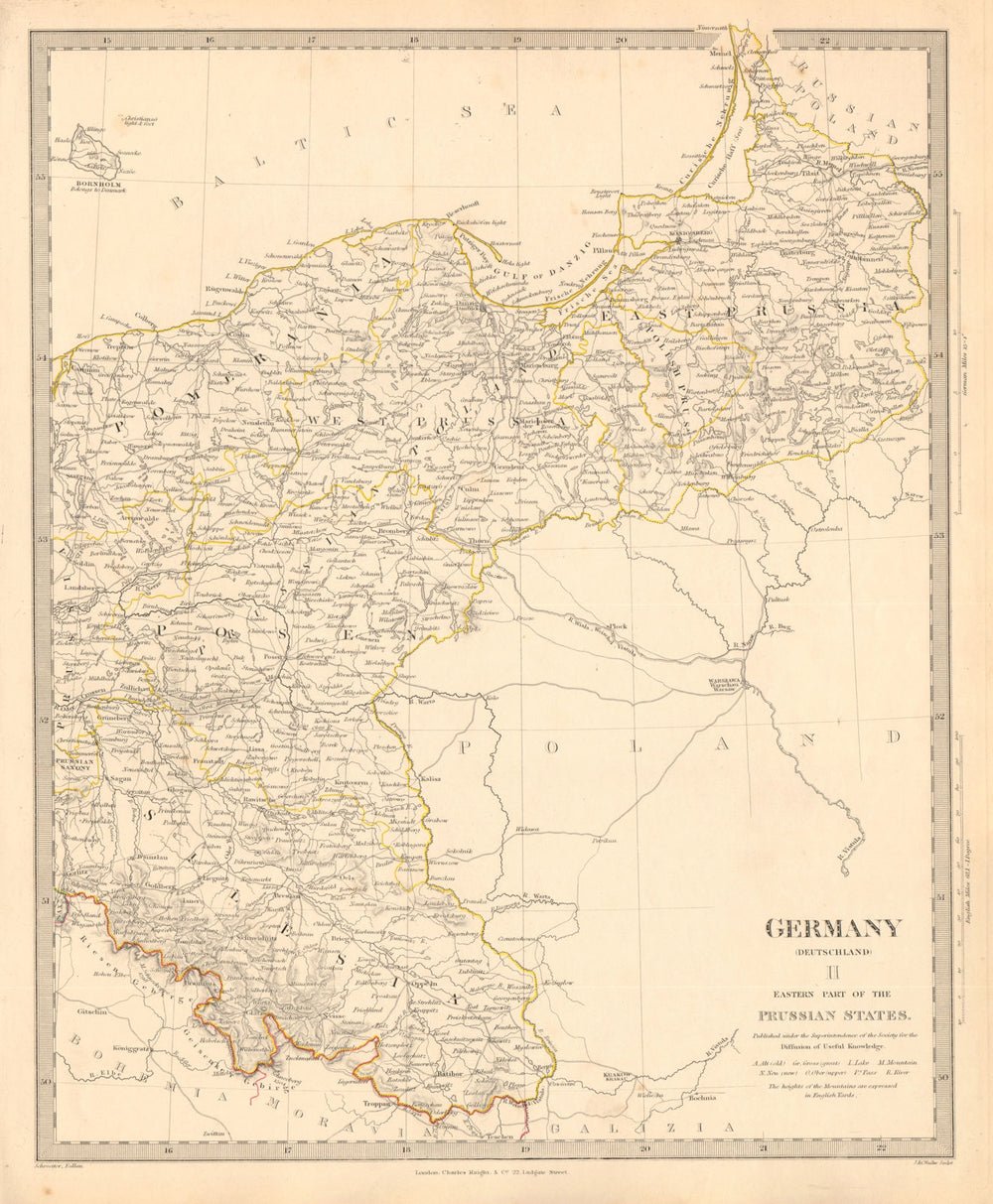 EASTERN GERMANY. Prussian States. Silesia Pomerania Deutschland. SDUK 1845 map