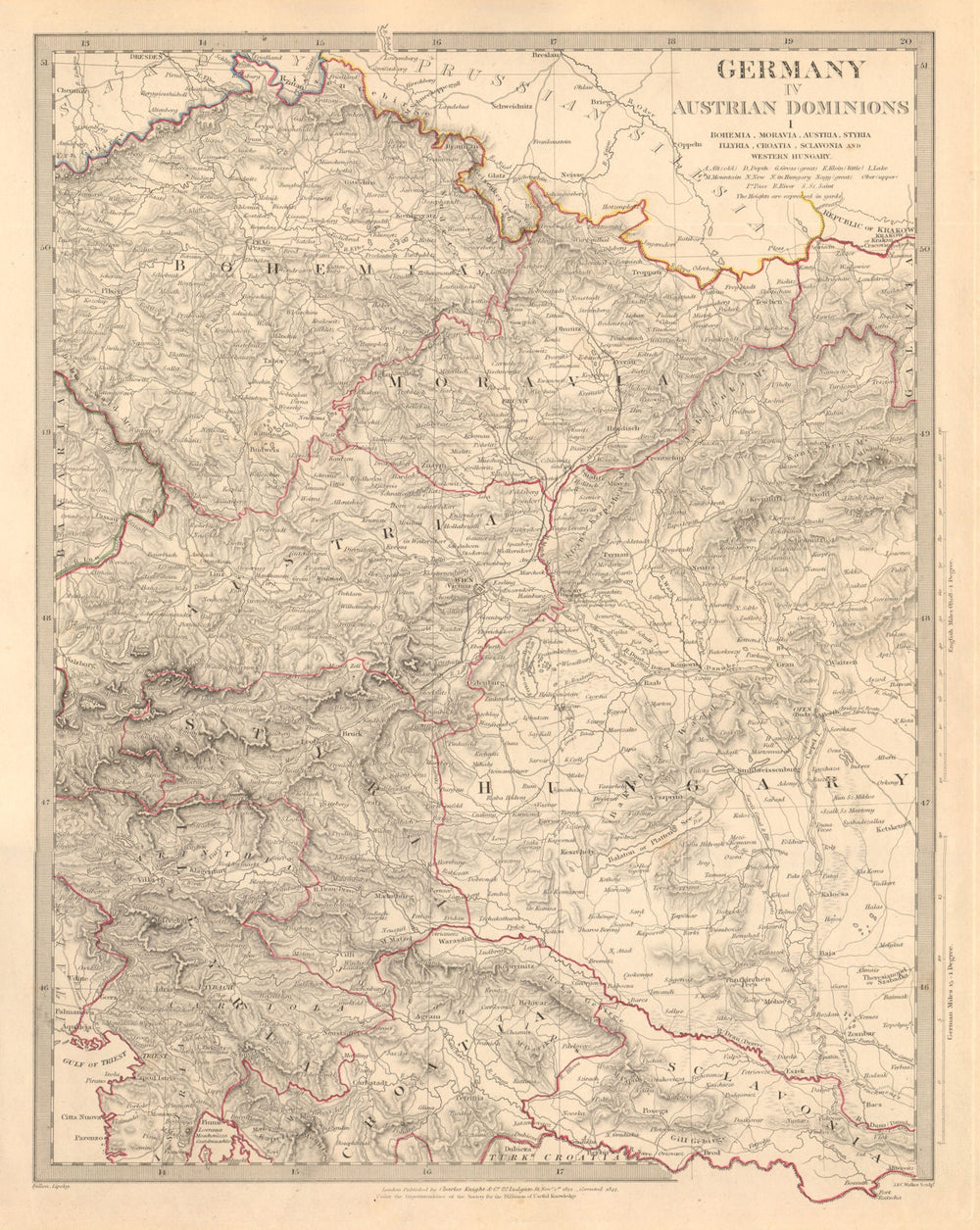 AUSTRIAN DOMINION. Bohemia Moravia Styria Illyria Croatia Hungary. SDUK 1845 map