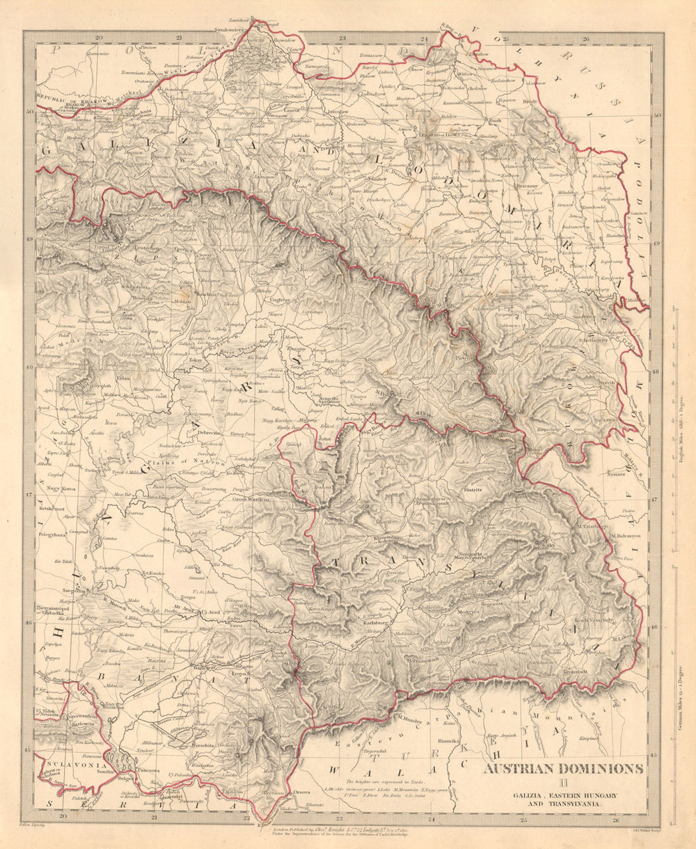 AUSTRIAN DOMINIONS. Galizia Eastern Hungary Transylvania Galicia. SDUK 1845 map