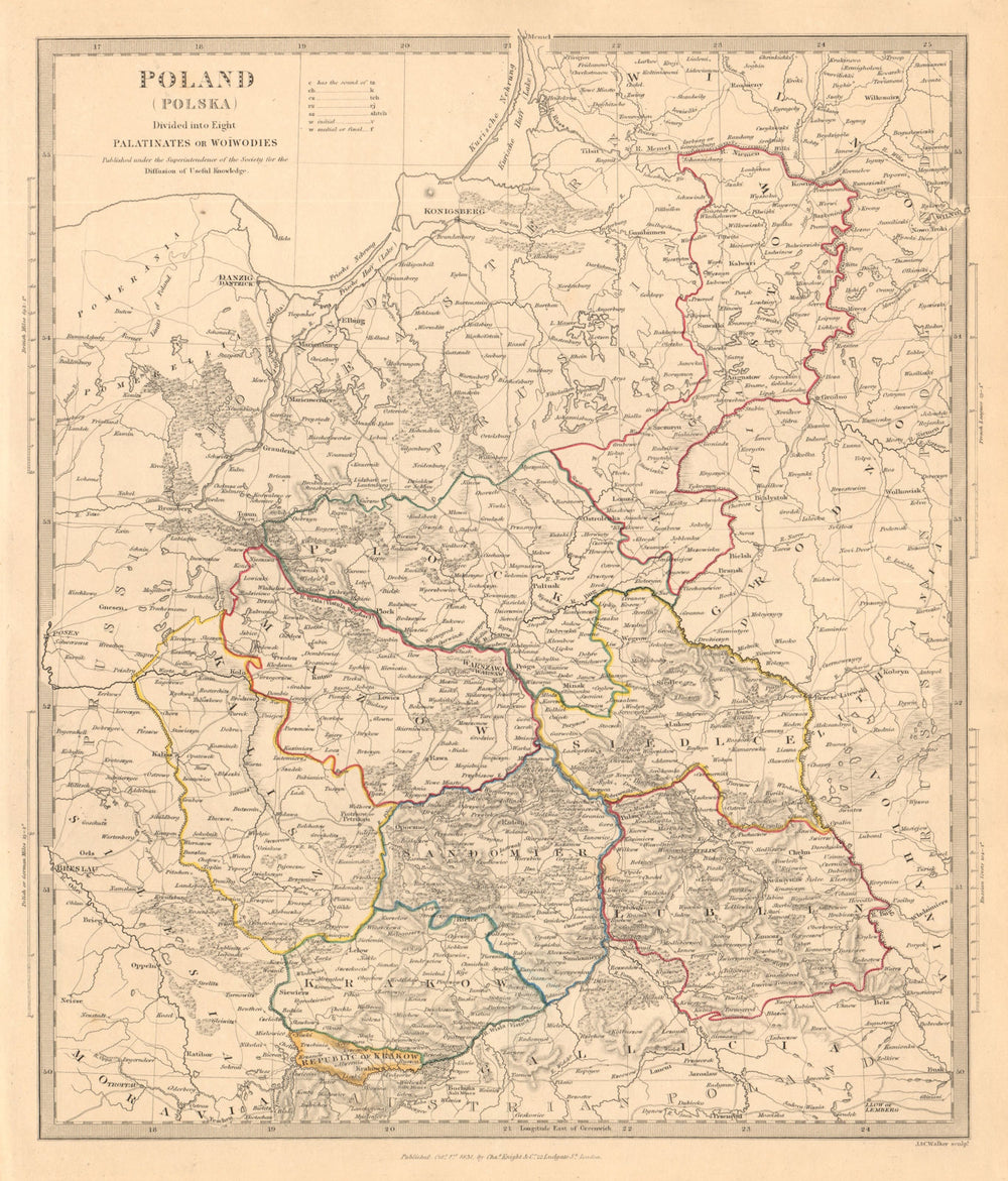 POLAND POLSKA. Palatinates Woiwodies. Mazow Krakow Plock Kalisz. SDUK 1845 map