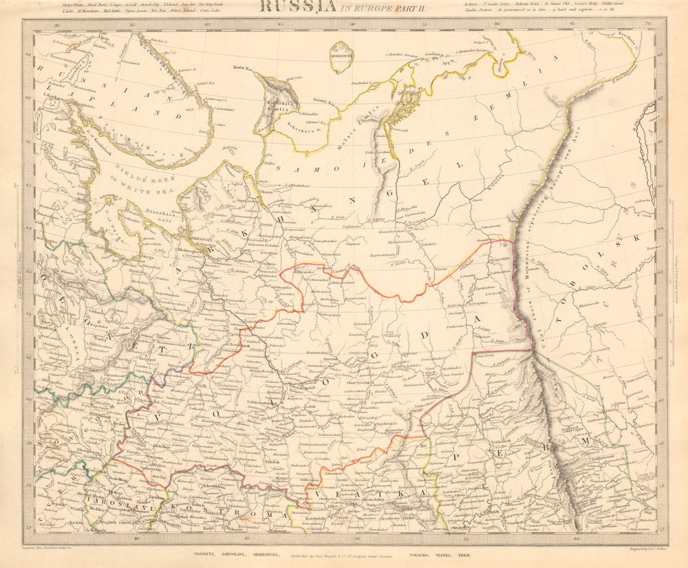 RUSSIA. Arkhangelsk Vologda VIatka Perm Olontez Iaroslavl. SDUK 1845 old map