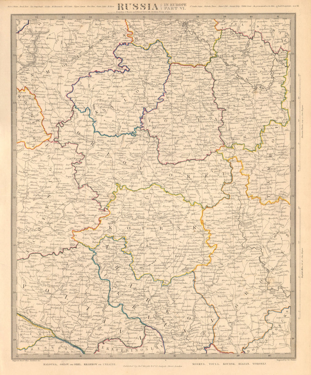 RUSSIA. Kalouga Kharkiv Ukraine Moskva Toula Kursk Riazan Voronej. SDUK 1845 map