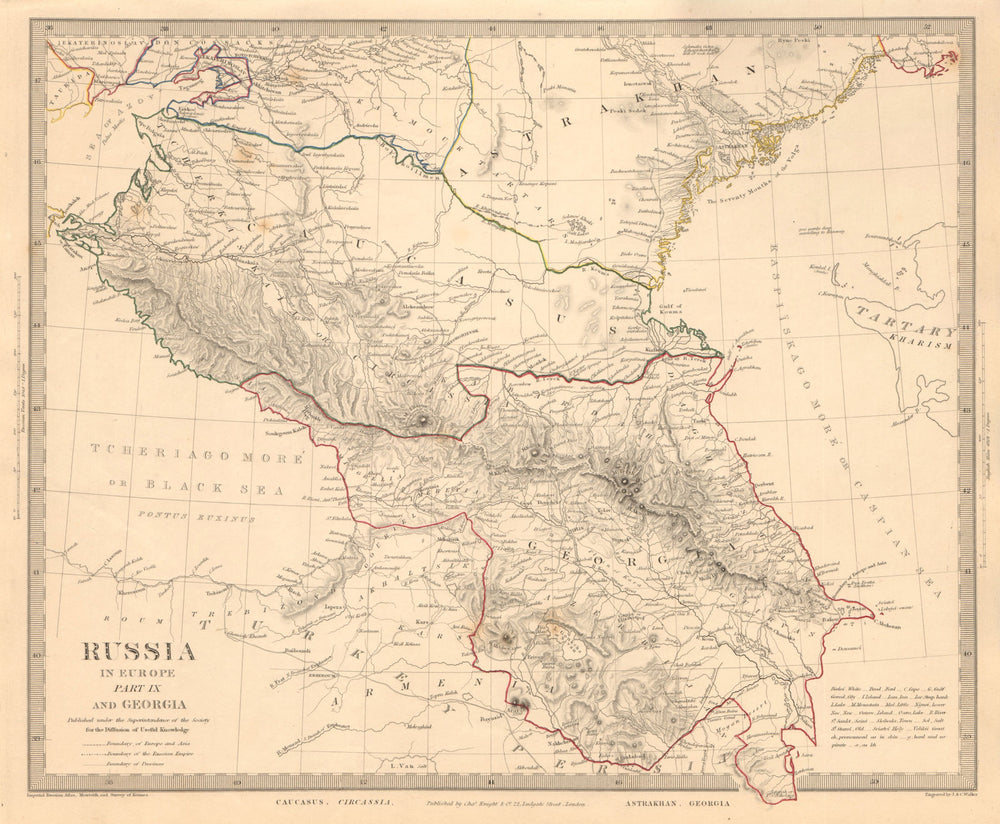 CAUCASUS. Russia Circassia Astrakhan Georgia Azerbaijan. SDUK 1845 old map