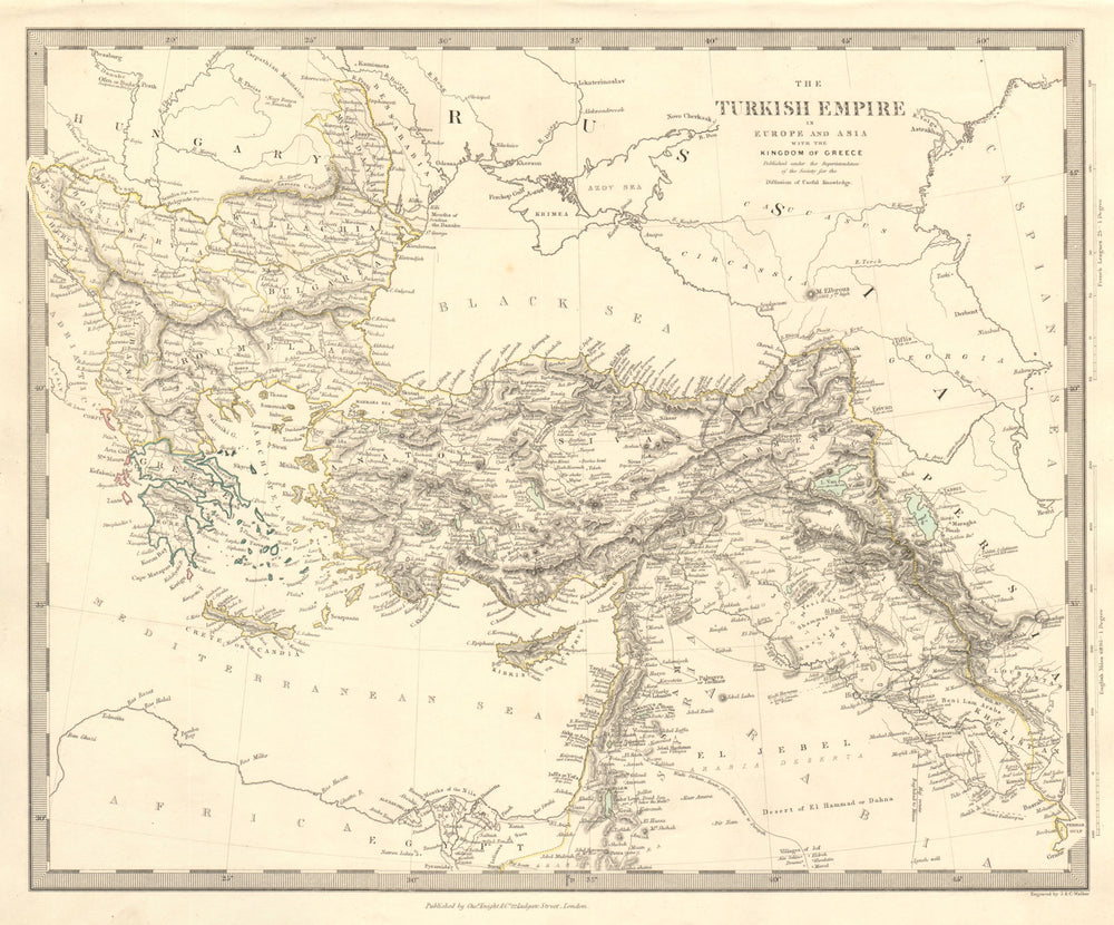 TURKISH / OTTOMAN EMPIRE in Europe & Asia. Kingdom of Greece. SDUK 1845 map
