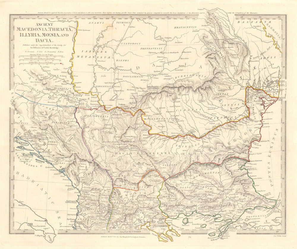 BALKANS ANCIENT. Macedonia, Thracia, Illyria, Moesia and Dacia. SDUK 1845 map