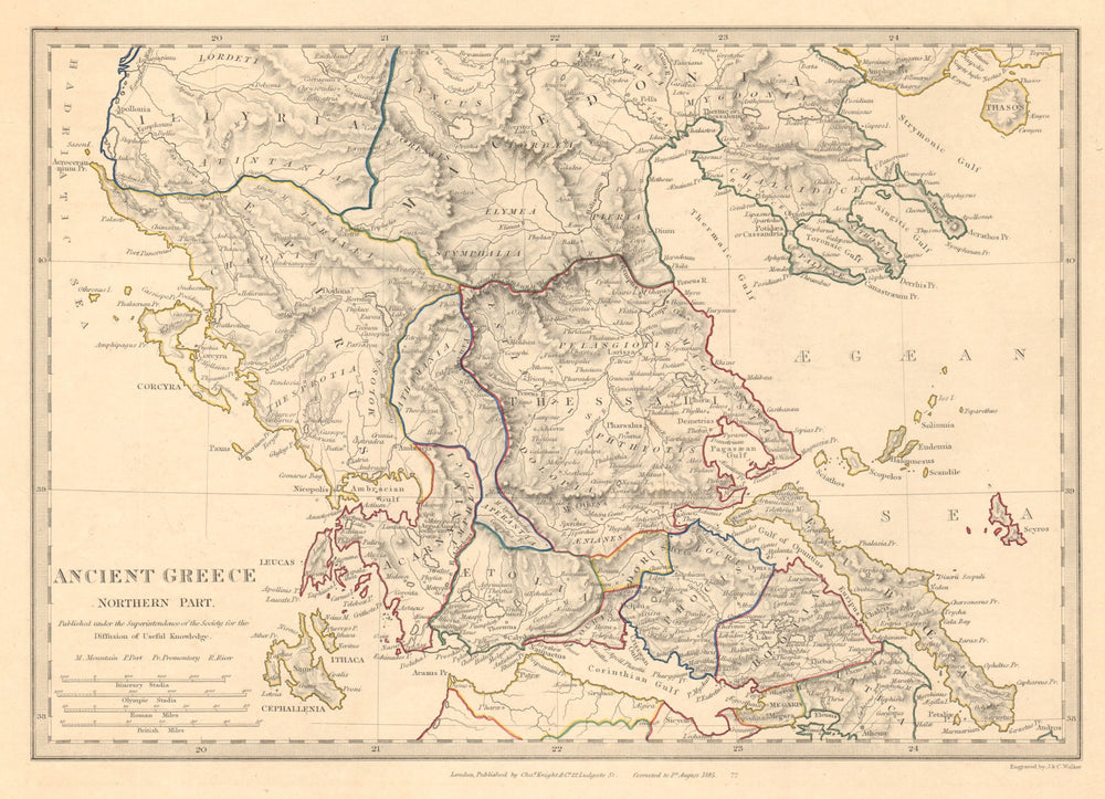 ANCIENT GREECE. Epirus Euboea Aetolia Thessalia Macedonia. SDUK 1845 old map