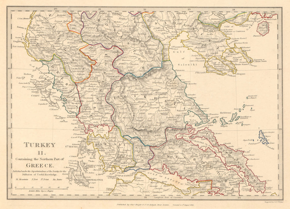 GREECE. Corfu Ionian Euboea Kephalonia Saloniki Lepanto Ioannina. SDUK 1845 map