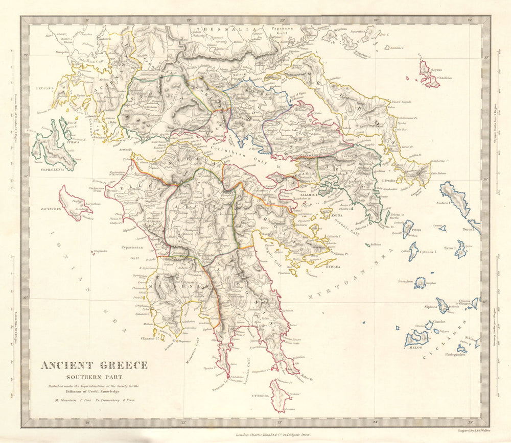 ANCIENT GREECE SOUTH. Peloponnese Attica Athens Cyclades. SDUK 1845 old map