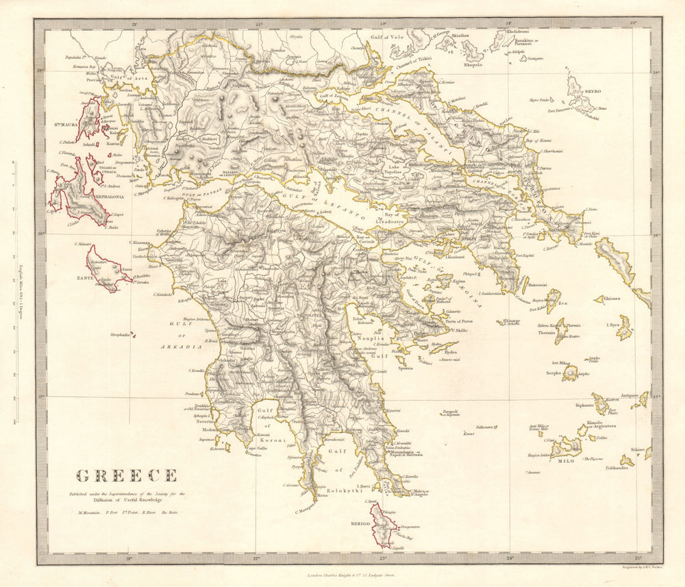 GREECE. United States of the Ionian Islands. Peloponnese Cyclades. SDUK 1845 map