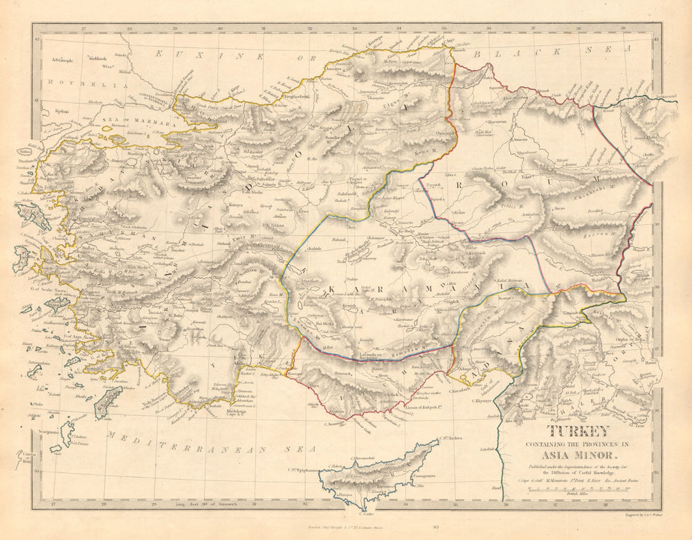 TURKEY. Asia Minor provinces. Karamania Adana Itchi Cyprus. SDUK 1846 old map