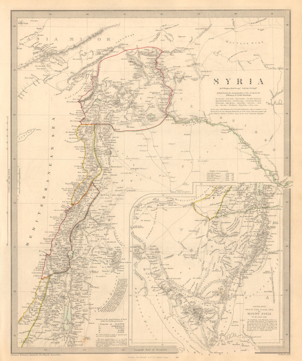 LEVANT. Syria Palestine Lebanon (Modern). Inset Sinai. SDUK 1846 old map