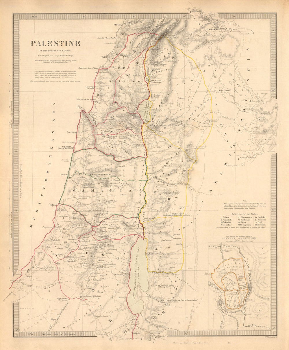 PALESTINE in the time of Our Saviour. Ancient Jerusalem. Israel. SDUK 1846 map